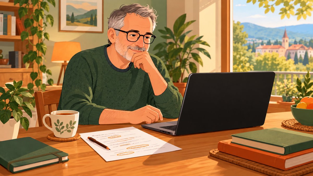 Illustration d'une personne consultant un courrier administratif à l'aide d'un assistant IA